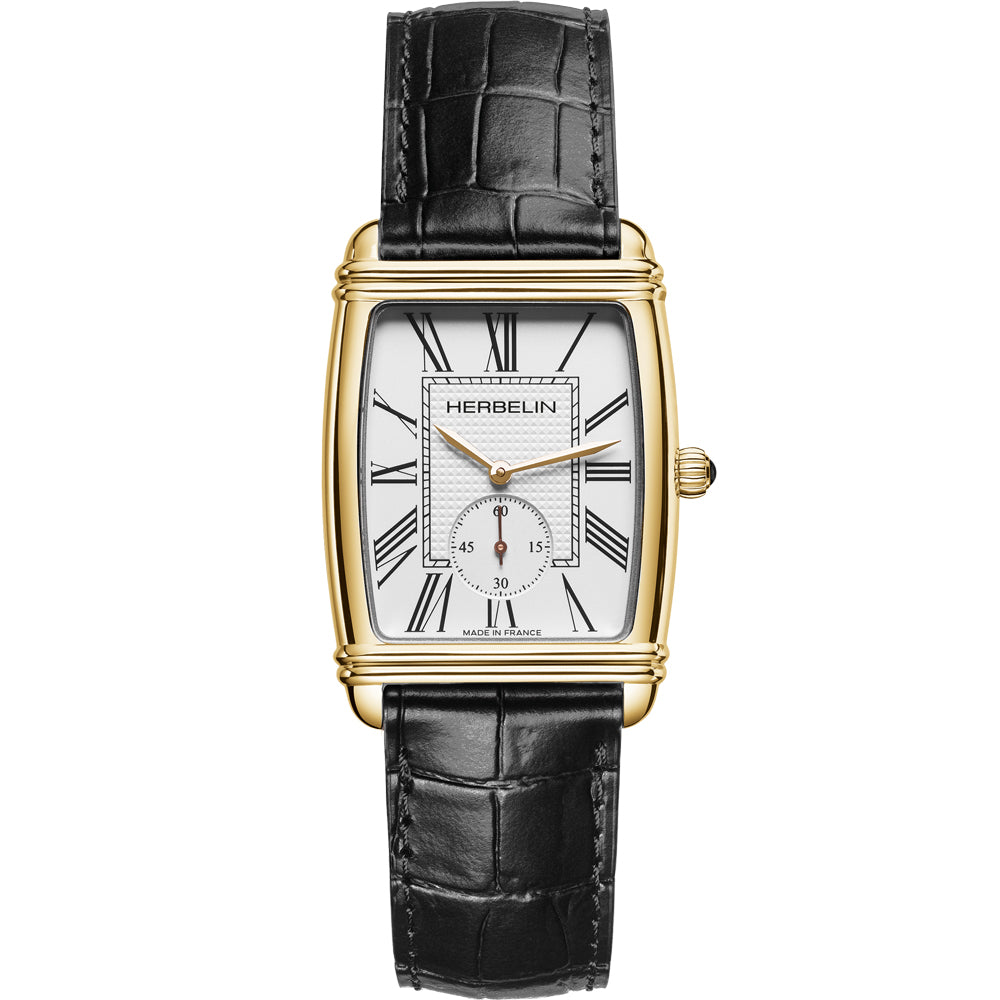 Herbelin Art Deco Antique White Dial Black Leather Strap Unisex Watch | 10638P08
