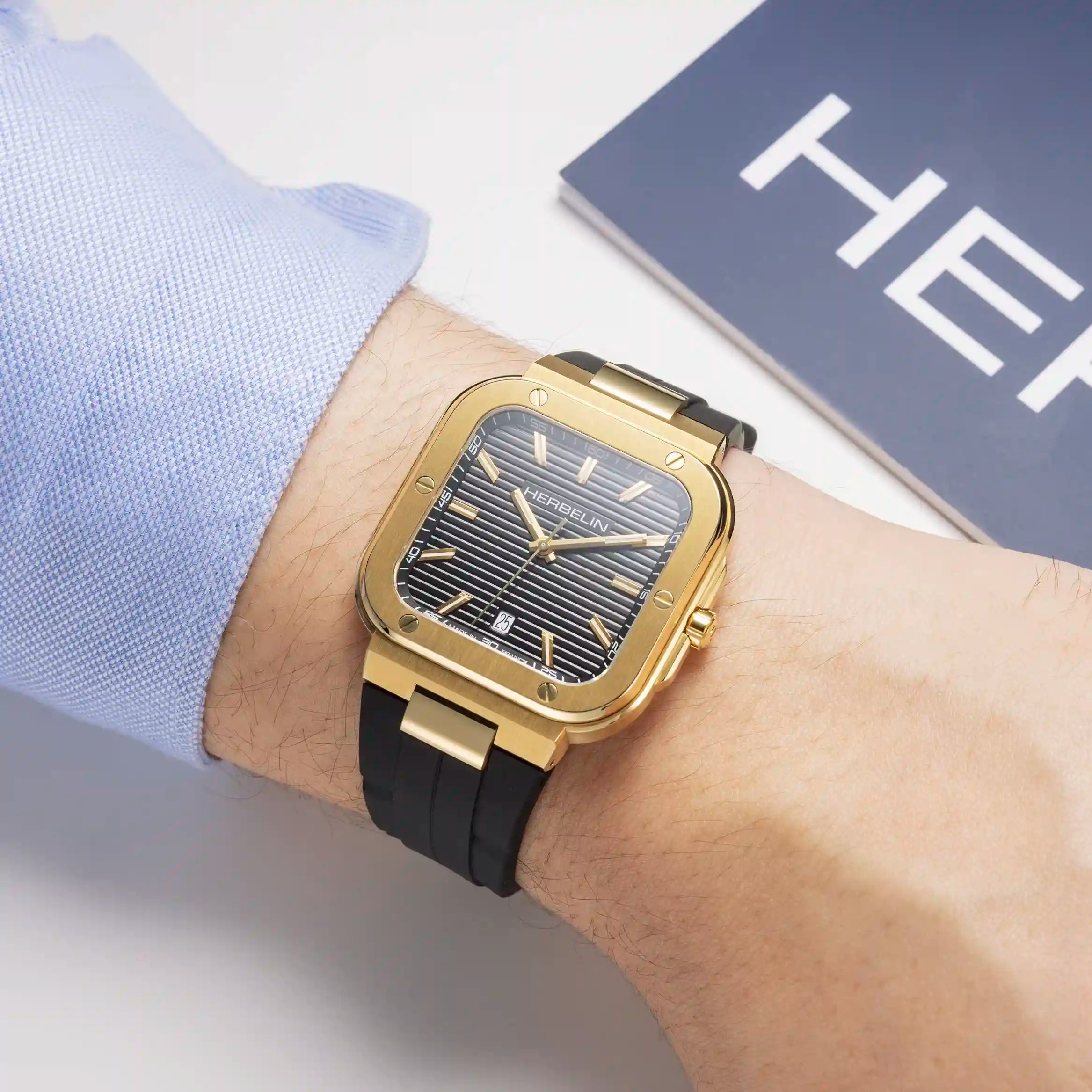 Herbelin Cap Camarat Black Textured Dial Gold Indices Men’s Watch | 12246P1N14CA