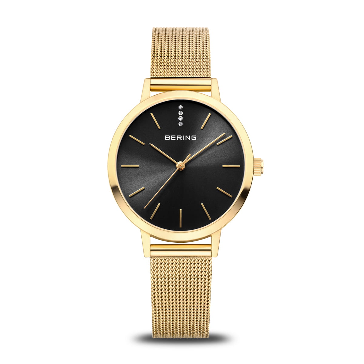 BERING Classic Black Dial and Gold Mesh Bracelet 34mm Women's Watch | 13434-332