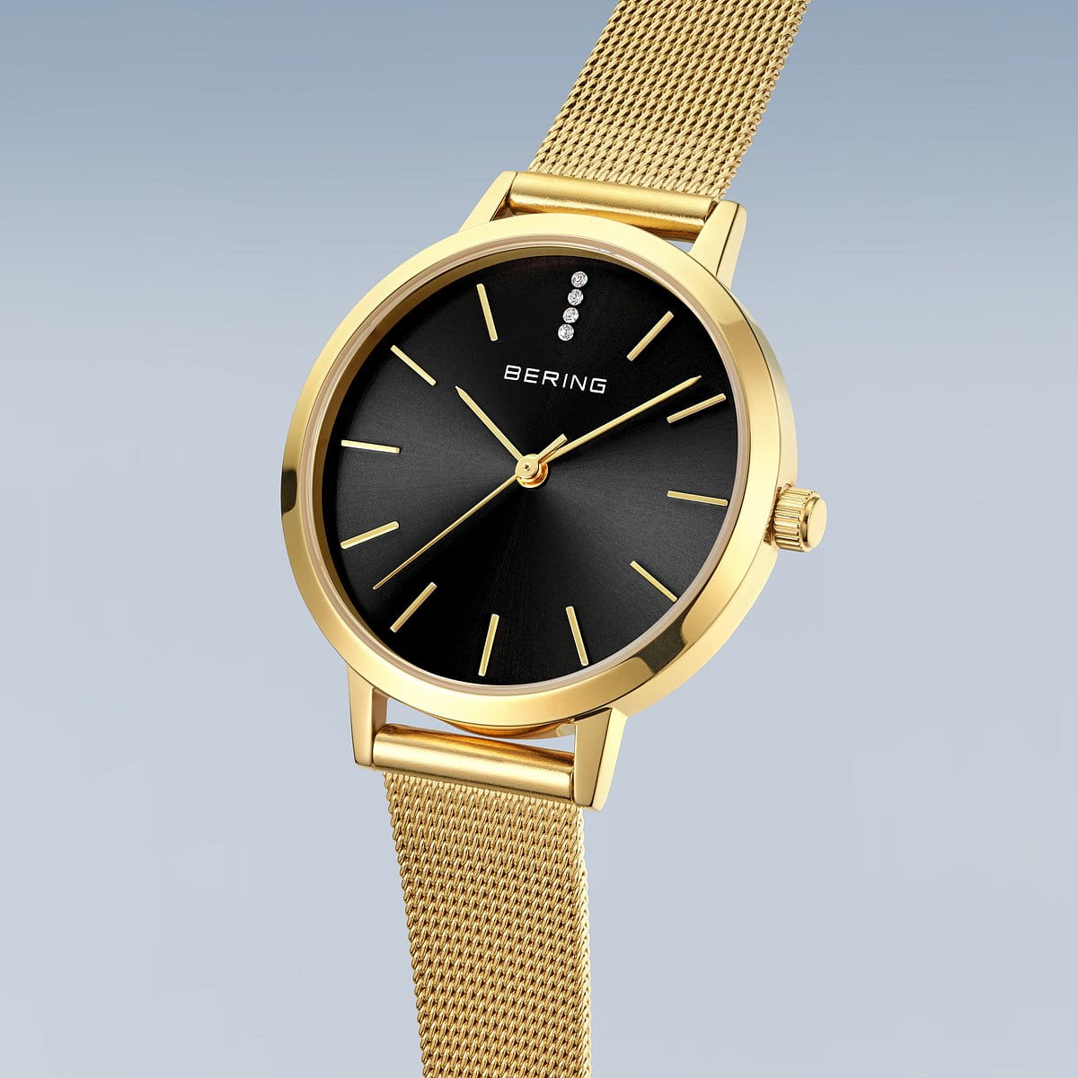 BERING Classic Black Dial and Gold Mesh Bracelet 34mm Women's Watch | 13434-332