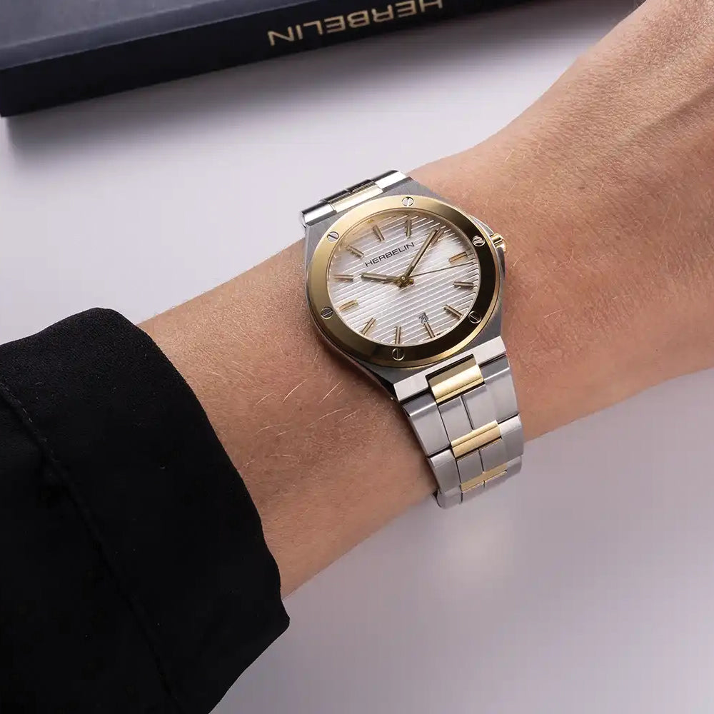 Herbelin Cap Camarat White Textured Dial Gold PVD Women’s Watch | 14545BT11N