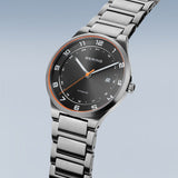 Bering Titanium Black Dial Calendar Orange Second Hand Titanium Men's Watch | 15139-709
