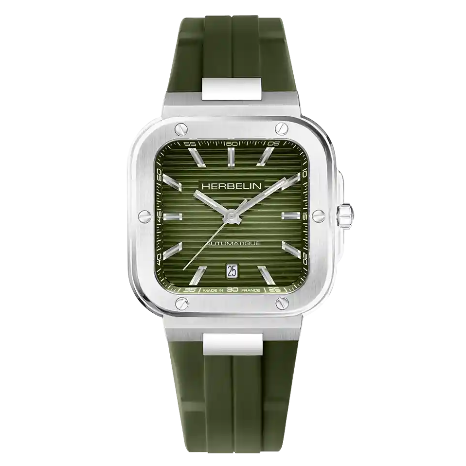 HERBELIN Cap Camarat Silver Dial and Green Rubber 39mm Men's Watch | 1646A116CK