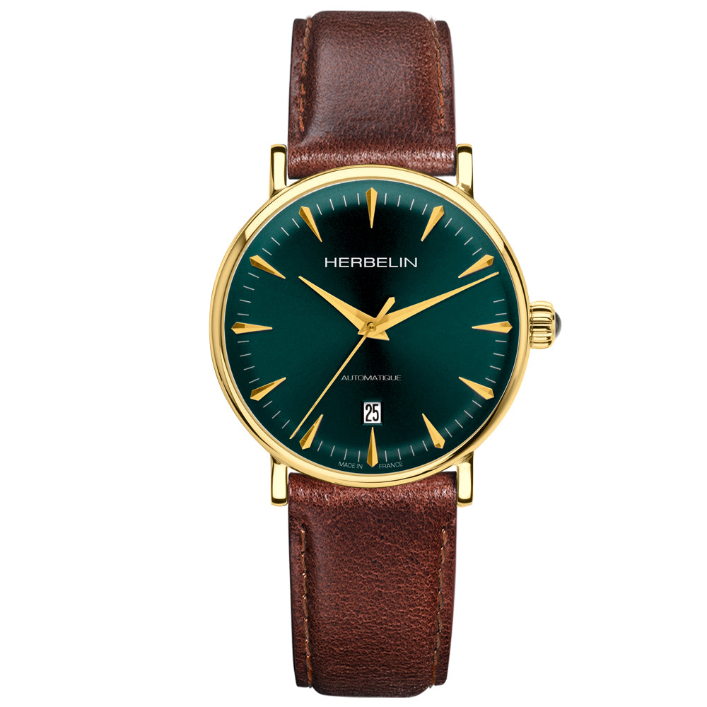 Herbelin Inspiration Automatic Antique Green Dial Tan Leather Unisex Watch | 1647/P16BR