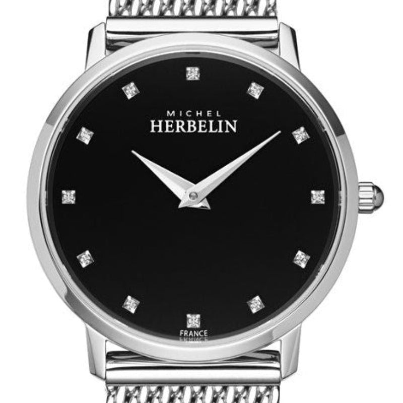 Herbelin City Black Laquer Dial Stainless Steel Mesh Women’s Watch | 16915/44B