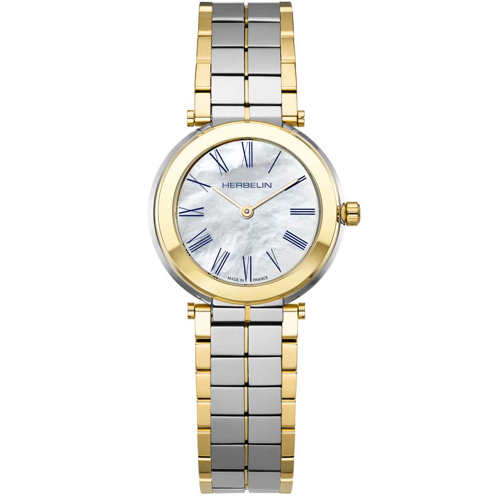 HERBELIN Newport Slim Mother of Pearl Blue Dial Yellow Gold Women’s Watch | 16922BT1N09