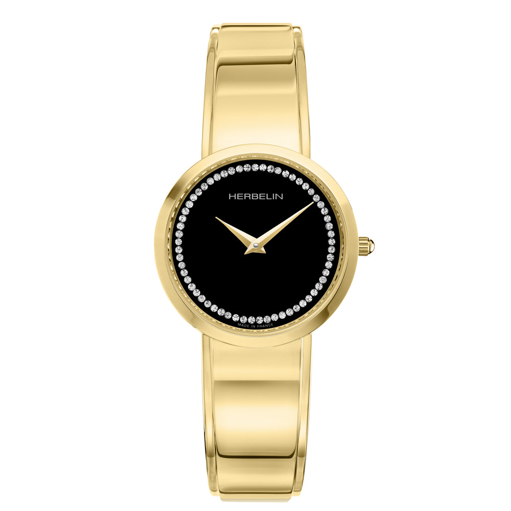 Herbelin M-Band Black Dial Timepiece in Yellow Gold PVD Women's Watch | 17082/BP64