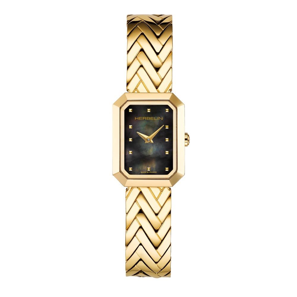 Herbelin Octogone Mother of Pearl Black Dial Gold PVD Women’s Watch | 17446BP49
