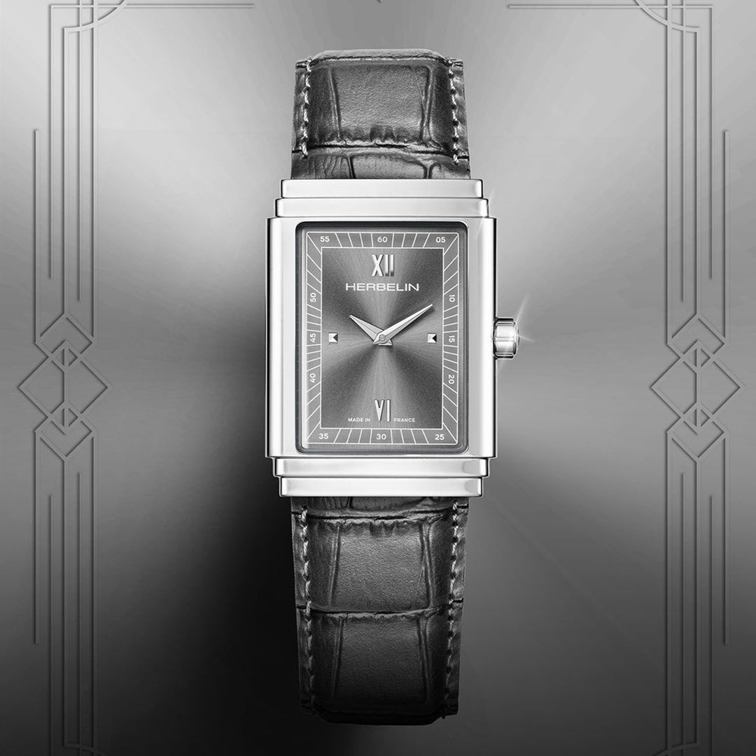 Herbelin Art Deco Anthracite Dial Grey Alligator Leather Unisex Watch | 17567AP04GR