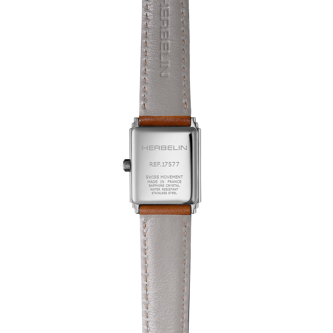 Herbelin Art Deco Silver & White Sunray Dial Tan Leather Strap Unisex Watch | 17567AP22GD