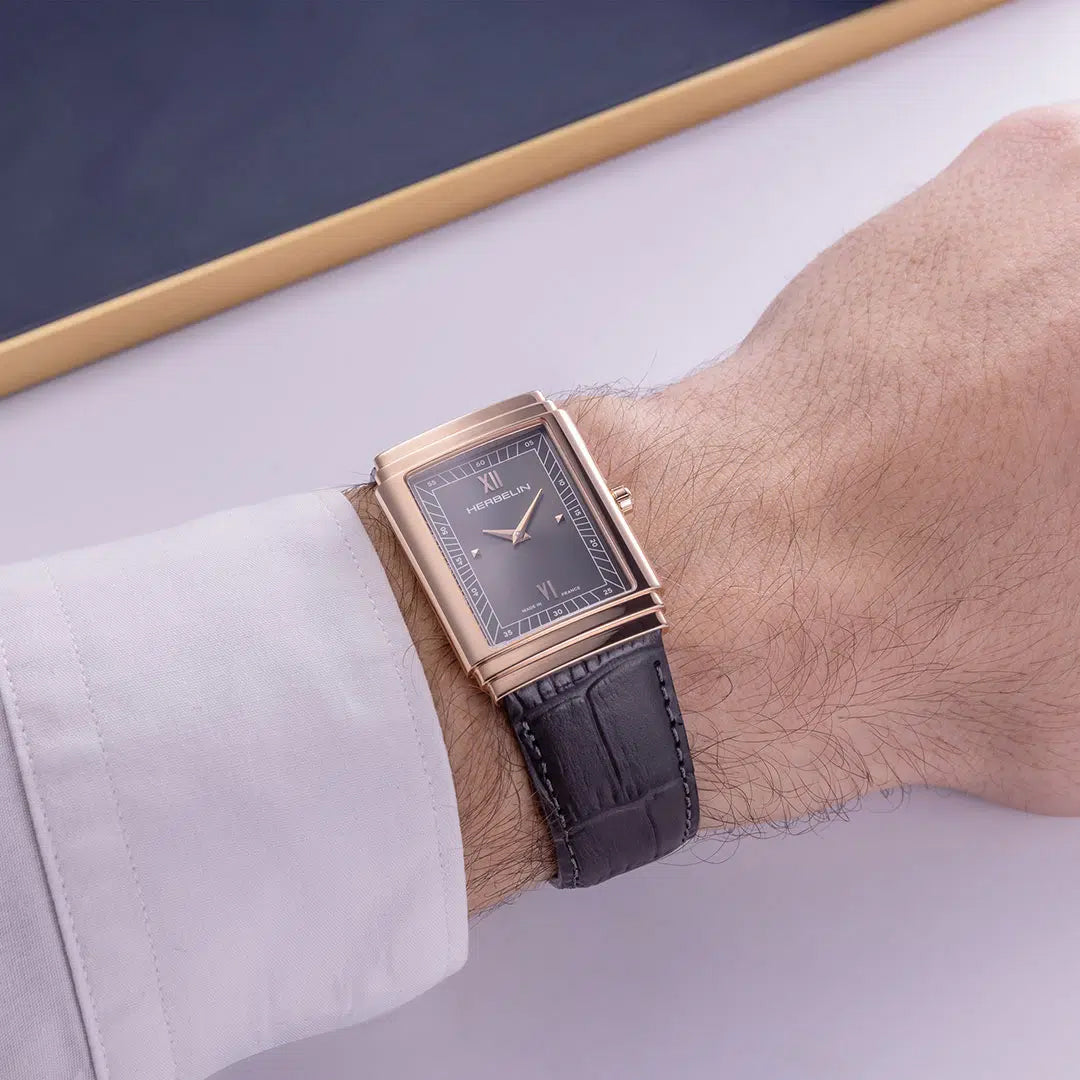 Herbelin Art Deco Anthracite Dial Rose Gold Stainless Steel Unisex Watch | 17567PR04GR