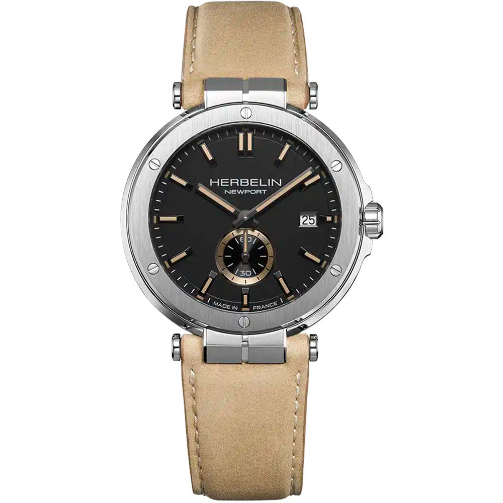 HERBELIN Newport Black and Beige Leather 45mm Men's Watch | 18389A24SA