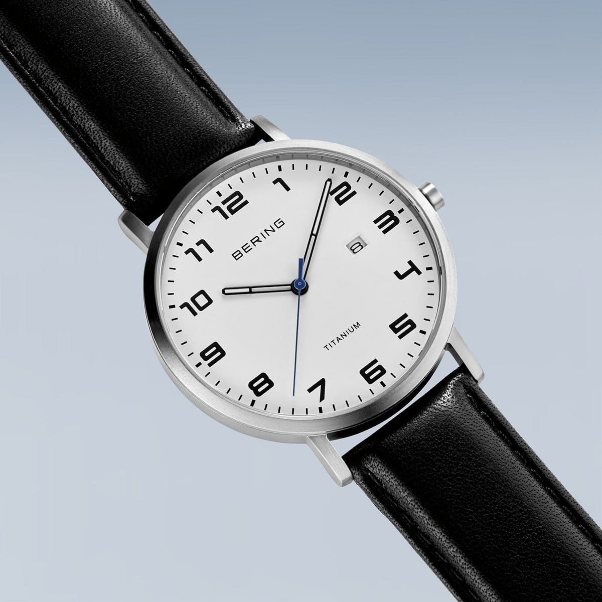BERING Titanium White Dial and Black Leather Strap 40mm Men's Watch | 18640-404