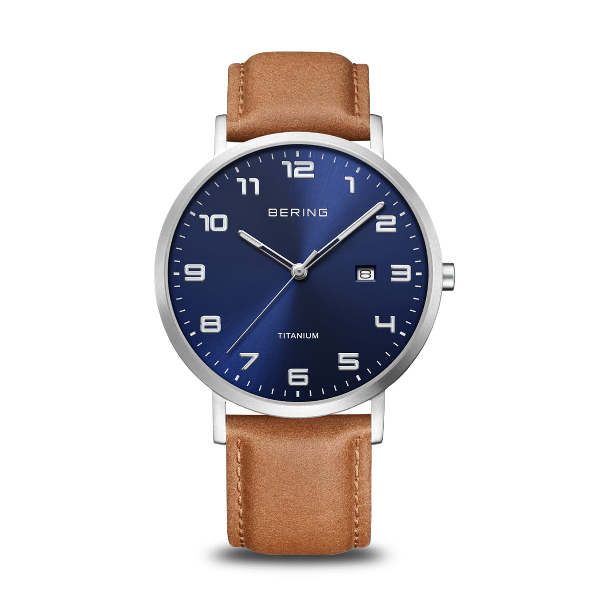 BERING Titanium Blue Dial and Brown Leather Strap 40mm Men's Watch | 18640-567