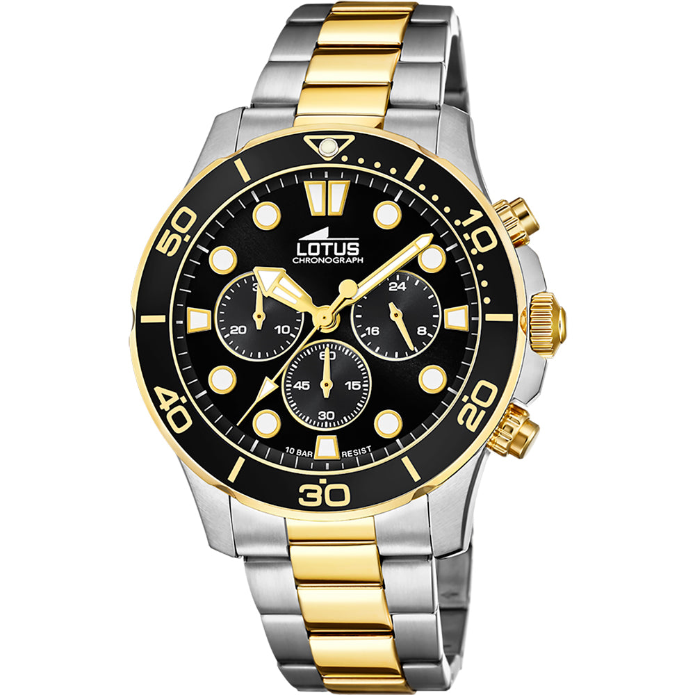 Lotus Excellent GTS 44mm Black Chrono Dial Rose Gold Stainless Steel Men's Watch | 18757/2