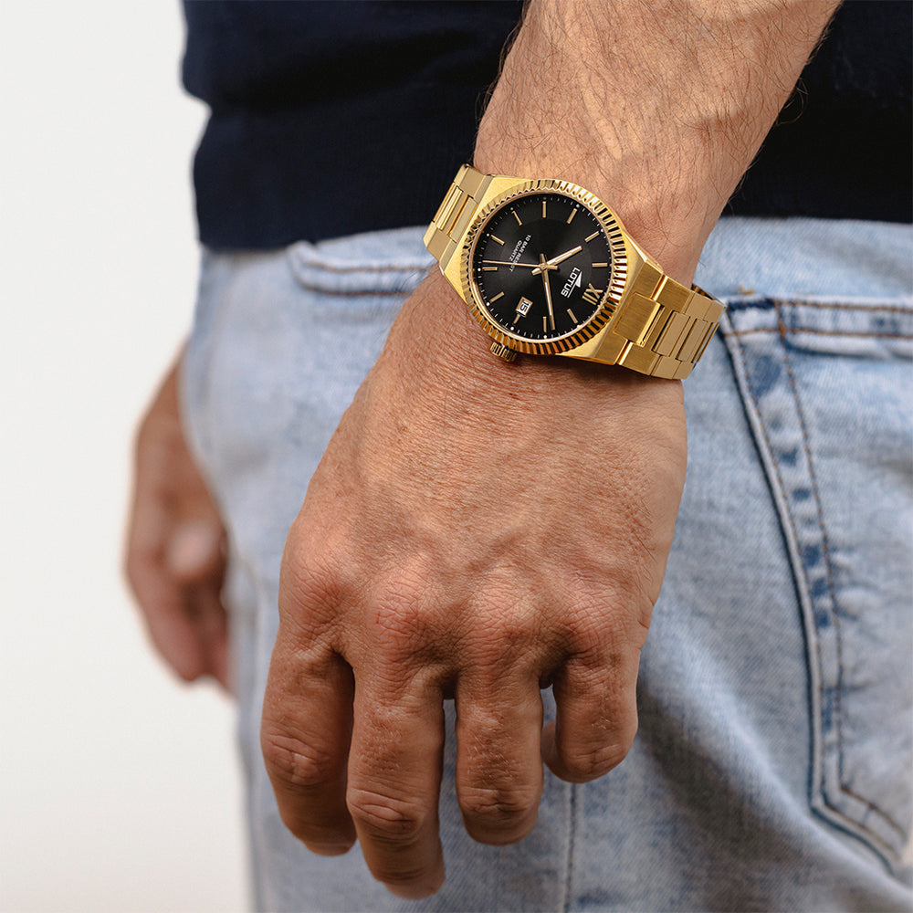 Lotus Freedom Black Dial Calendar Stainless Steel Gold Men’s Watch | 18837/3