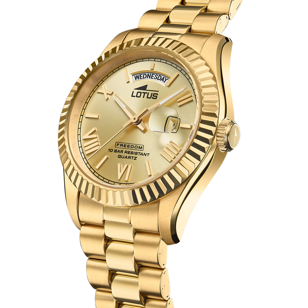 Lotus Freedom Champagne Dial Calendar Gold Men’s Watch | 18857/1