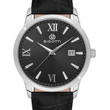 Bigotti Stainless Steel Black Dial Calendar Watch Black Leather Strap | BG.1.10590-2