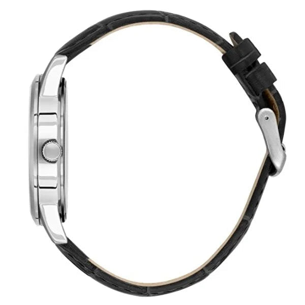 Bigotti Stainless Steel Black Dial Calendar Watch Black Leather Strap | BG.1.10590-2