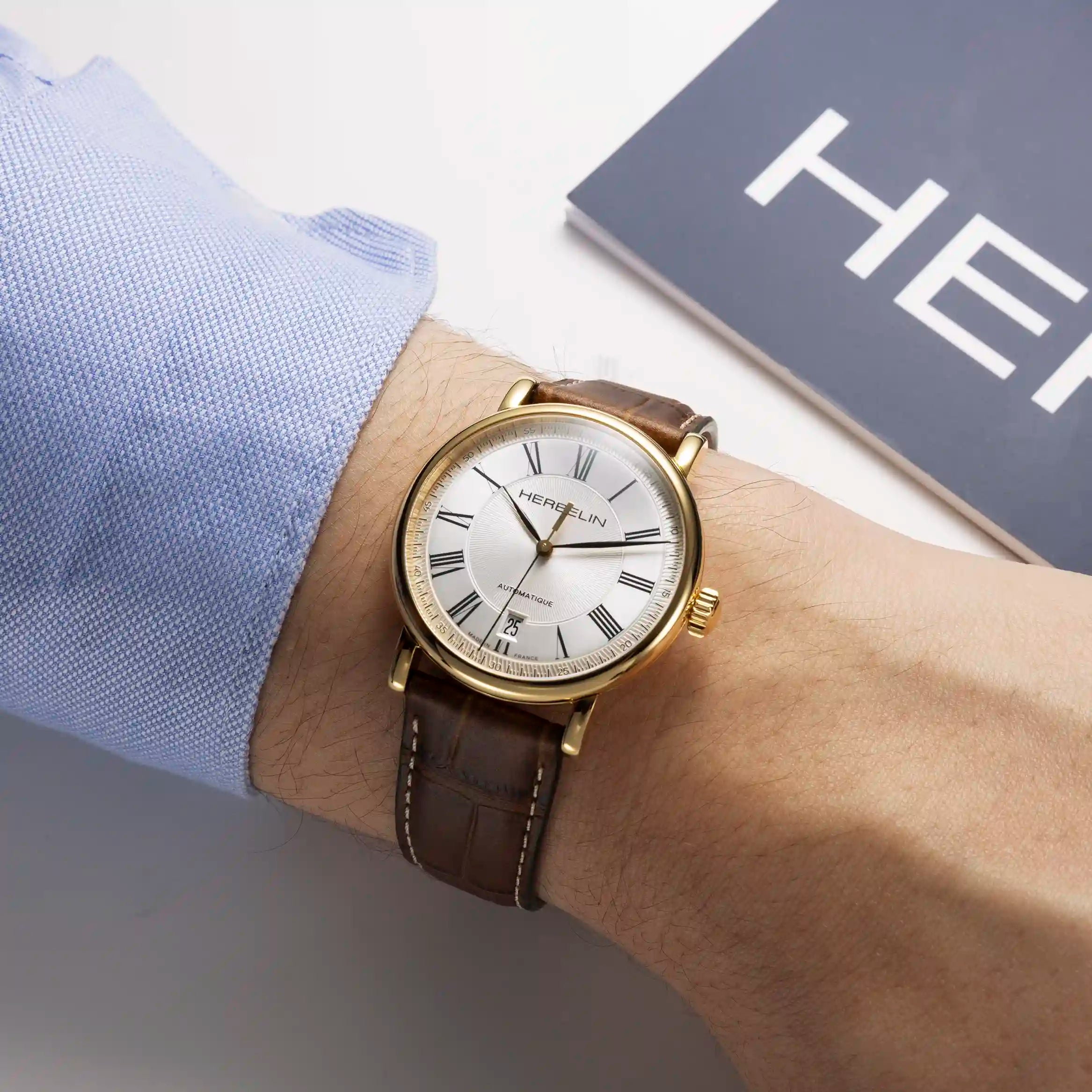 Herbelin Inspiration Automatic Steel Gold PVD Black Leather Unisex Watch | 2047P08MA