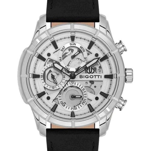 Bigotti Multi-Dial Black Leather Men's Watch | BG.1.10579-1