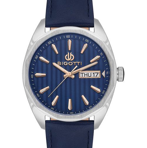 Bigotti Blue Dial Blue Leather Strap Men's Watch | BG.1.10487-3