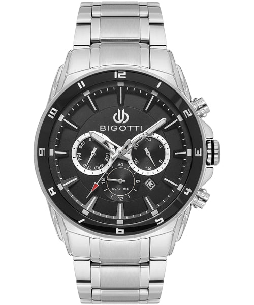 Bigotti Silver Strap Black Dial Chronograph Men's Watch | BG.1.10649-1