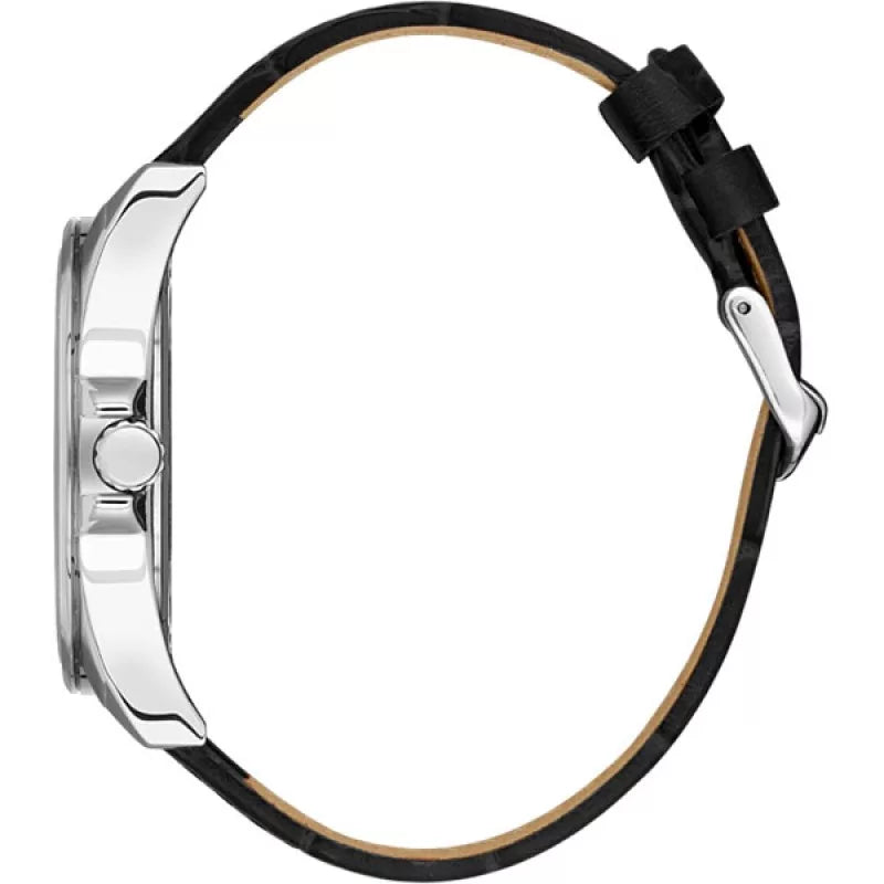 Bigotti Stainless Steel Black Dial Calendar Batons Black Leather Strap Men's Watch | BG.1.10486-1