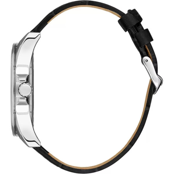 Bigotti Stainless Steel Black Dial Calendar Batons Black Leather Strap Men's Watch | BG.1.10486-1