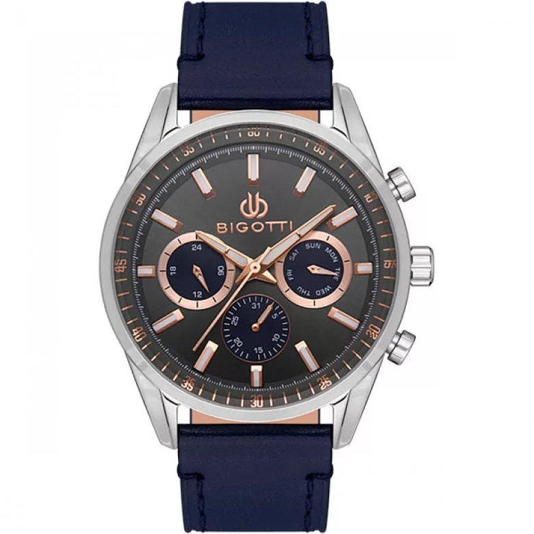 Bigotti Grey Blue Multi-Dial Blue Leather Strap Men's Watch | BG.1.10490-5