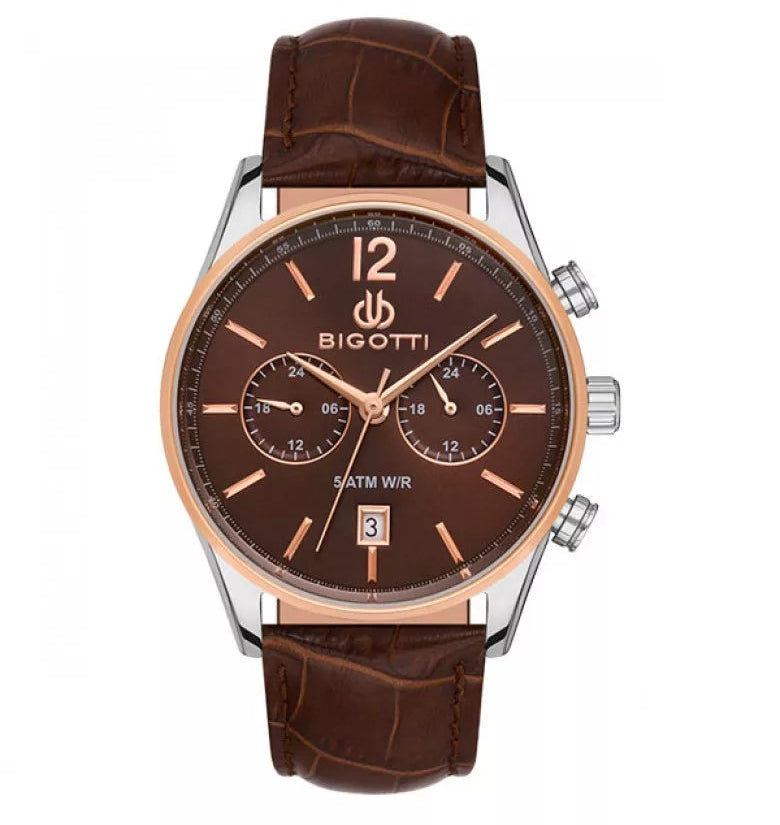 Bigotti Brown Multi-Dial Calendar Brown Leather Men's Watch | BG.1.10510-4
