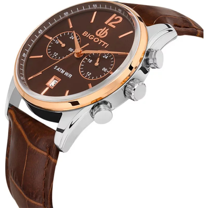 Bigotti Brown Multi-Dial Calendar Brown Leather Men's Watch | BG.1.10510-4