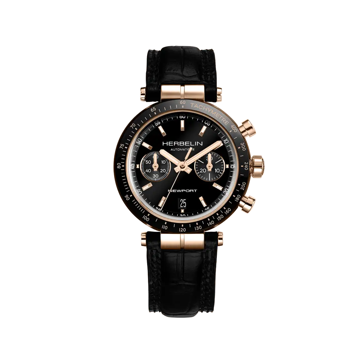 HERBELIN Newport Automatic Chrono Black Rose Gold PVD Men's Watch | 256TRCN14
