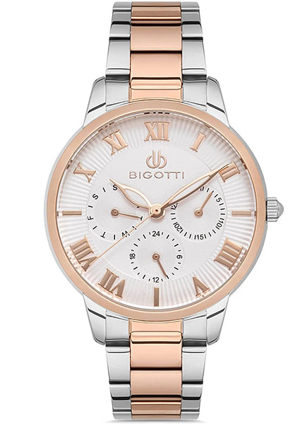 Bigotti Two-Tone Women's Watch, White Dial, Leather Strap | BG.1.10252-4