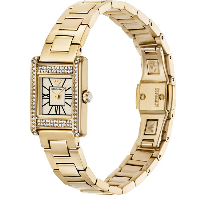 EMPORIO ARMANI Genni Crystals Gold Stainless Steel Bracelet Women's Watch | AR11663