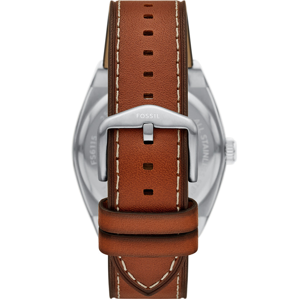 Fossil Everett Blue Dial Three Hand Date Brown Leather Men's Watch | FS6115