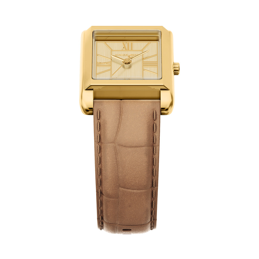 Michael Kors Essex Gold Dial and Brown Leather Strap 26mm Women's Watch | MK7584
