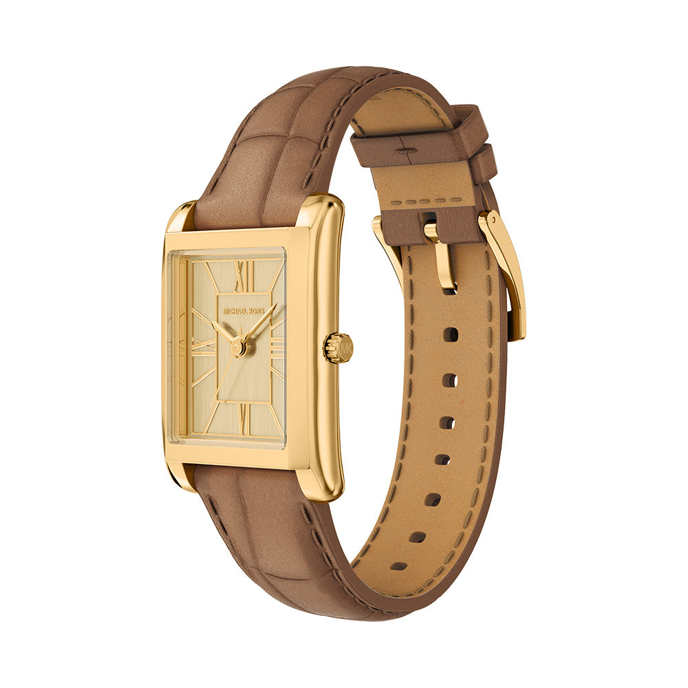 Michael Kors Essex Gold Dial and Brown Leather Strap 26mm Women's Watch | MK7584