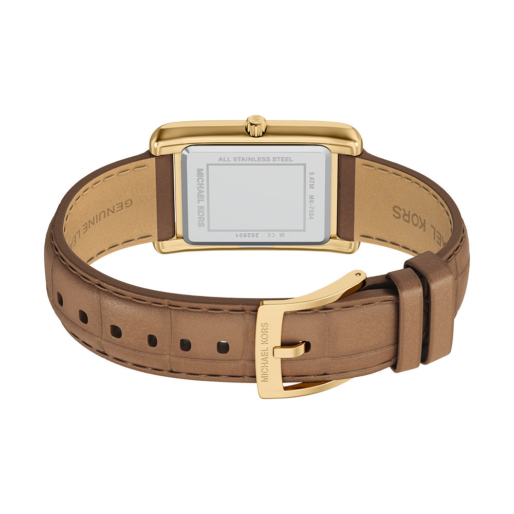 Michael Kors Essex Gold Dial and Brown Leather Strap 26mm Women's Watch | MK7584