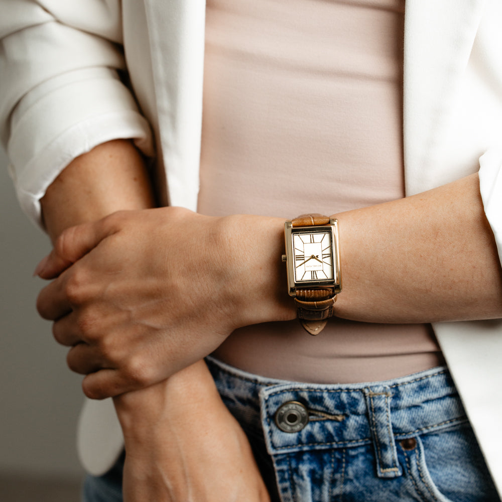 Michael Kors Essex Gold Dial and Brown Leather Strap 26mm Women's Watch | MK7584