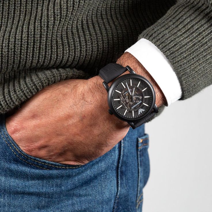 Emporio Armani Automatic Black Leather Men's Watch | AR60008