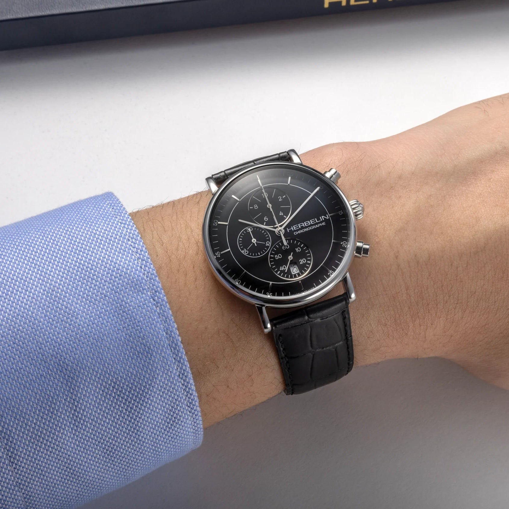 Herbelin Inspiration Chronograph Black Dial Stainless Steel Men's Watch | 35647AP14