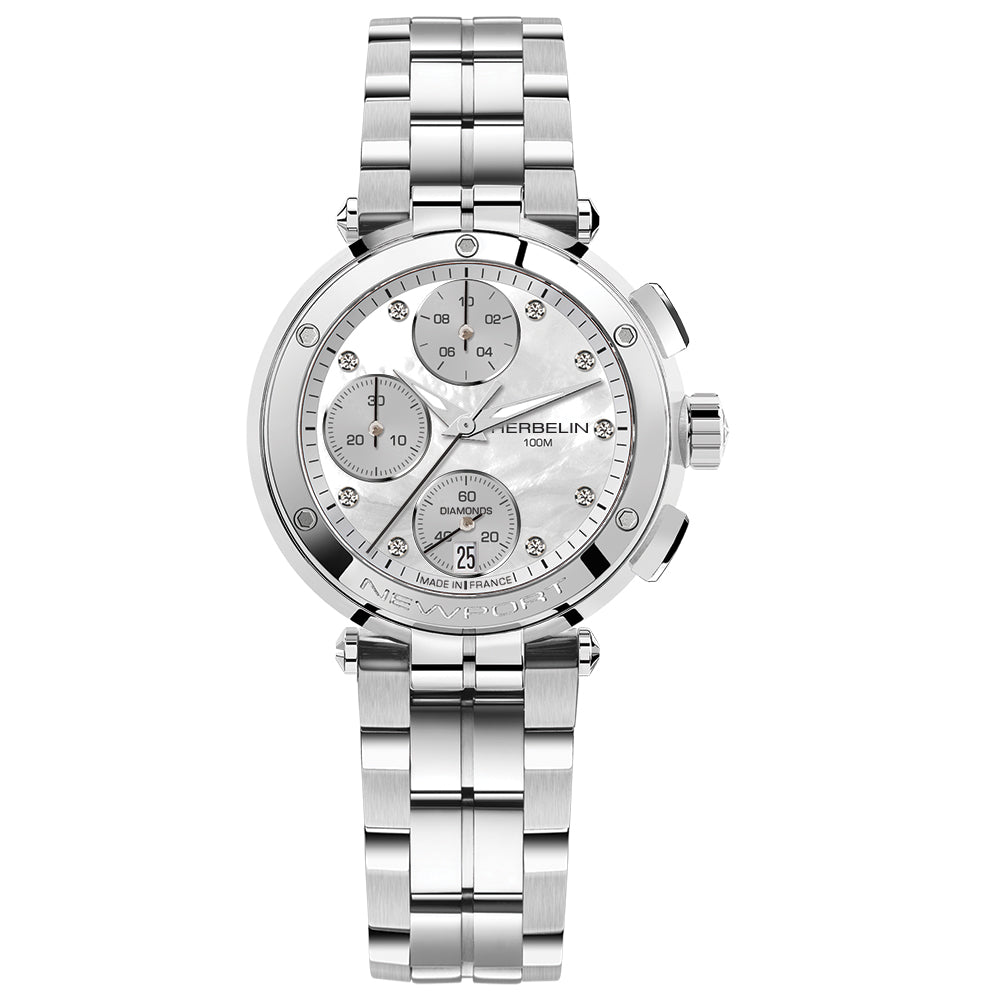 Herbelin Newport Swiss Quartz Chronograph Diamond Mother of Pearl Women's Watch | 35688/B89