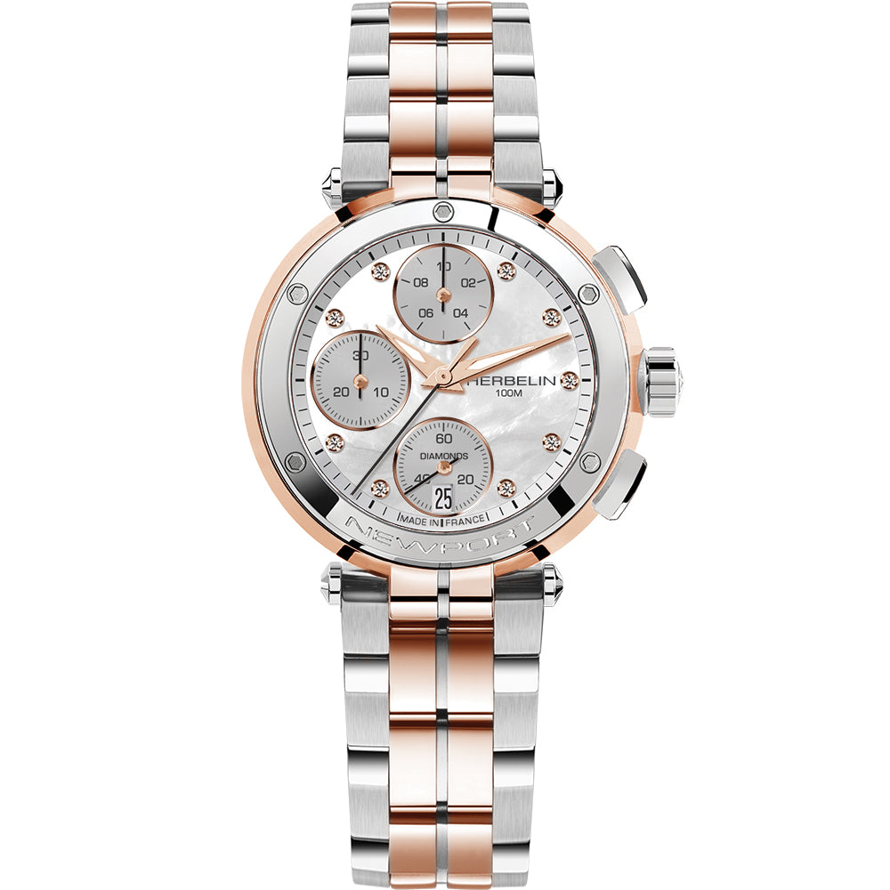 Herbelin Newport Two-Tone Swiss Quartz Chronograph Diamond Mother of Pearl Women's Watch | 35688/BTR89
