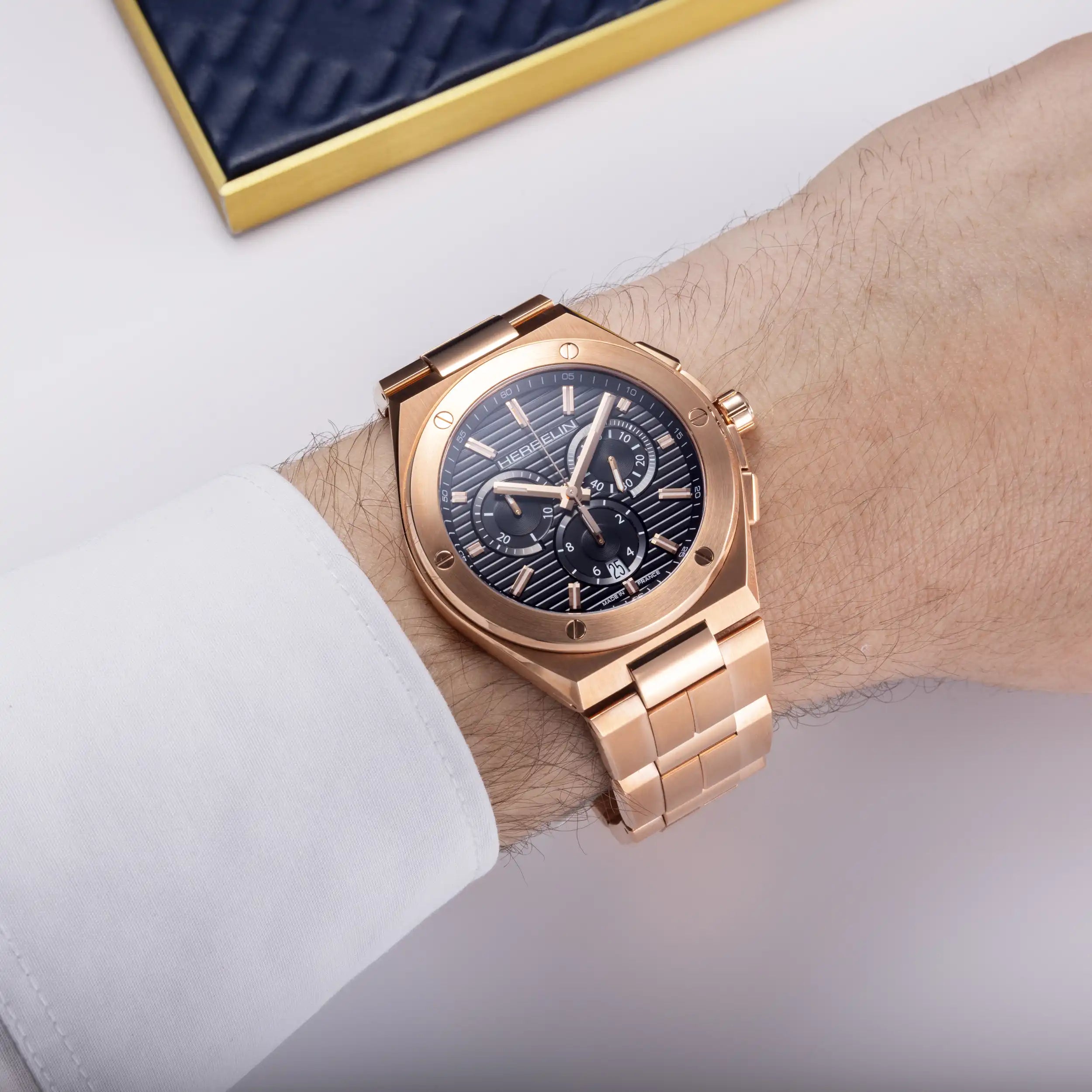 Herbelin Cap Camarat Black Dial Rose Gold Stainless Steel Men’s Watch | 37645BPR14