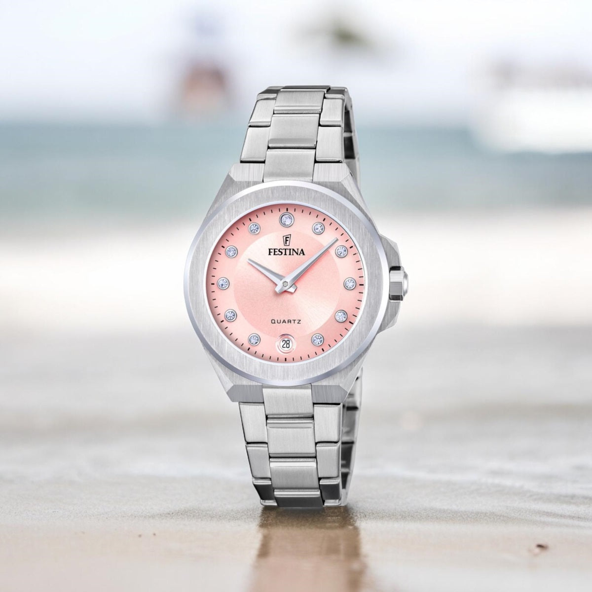 Festina Mademoiselle Quartz Pink Dial Embellished Indicies Stainless Steel Women's Watch | F20700/2