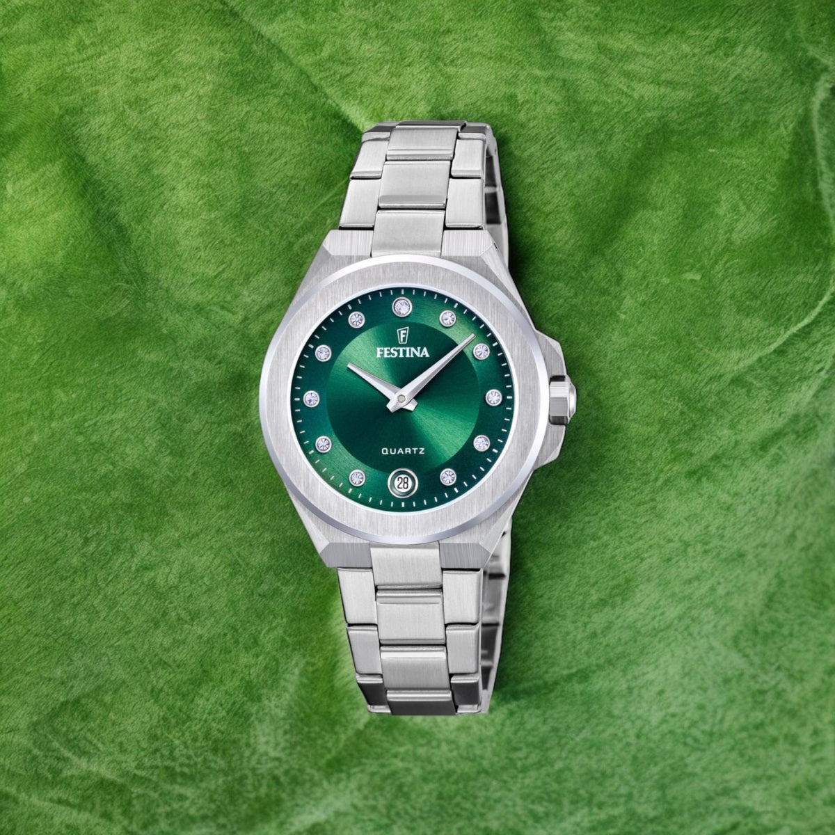 Festina Mademoiselle Quartz Green Dial Embellished Indices Stainless Steel Women's Watch | F20700/4