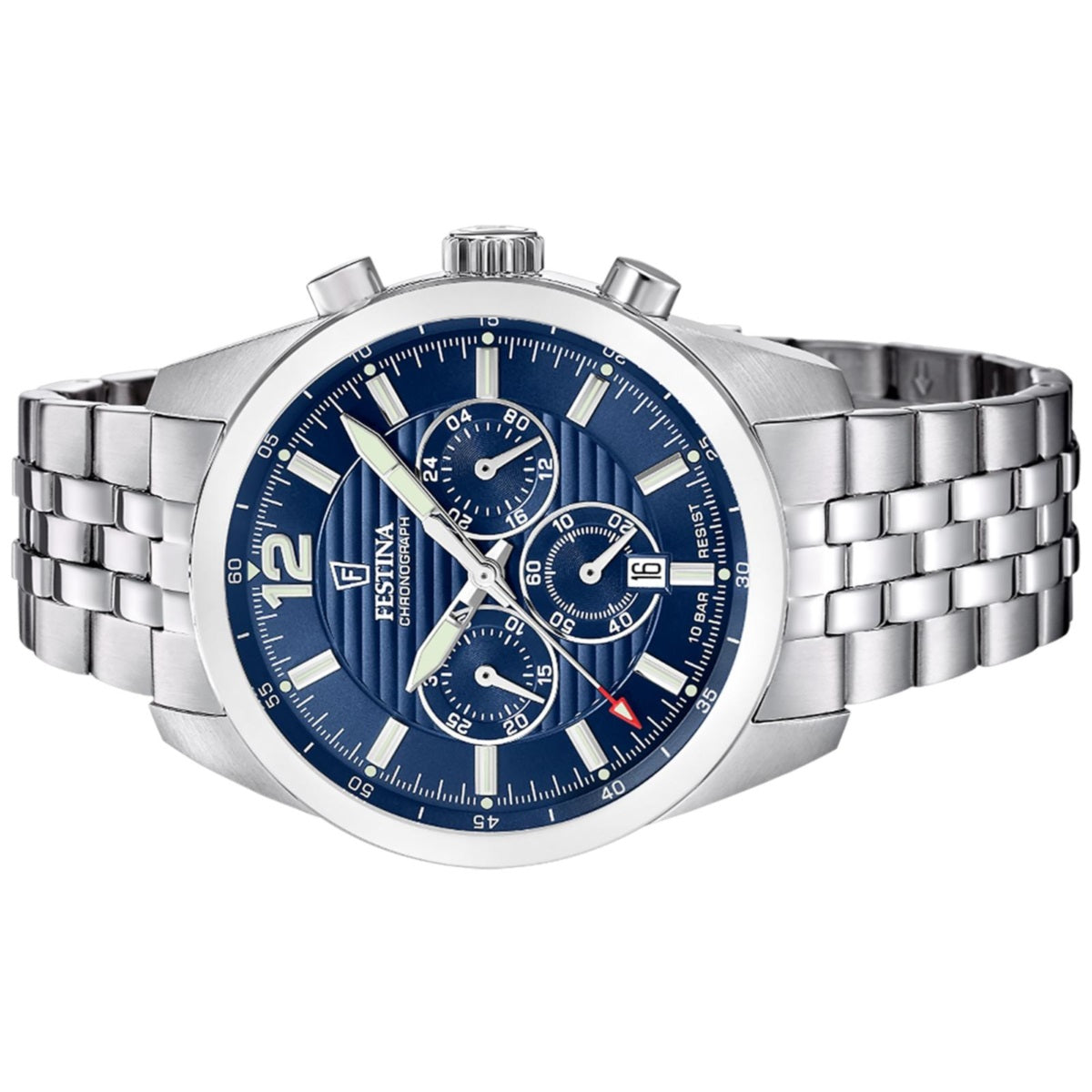 Festina Timeless Chronograph Quartz Blue Chrono Dial Fluorescent Indices Stainless Steel Men's Watch | F20742/1