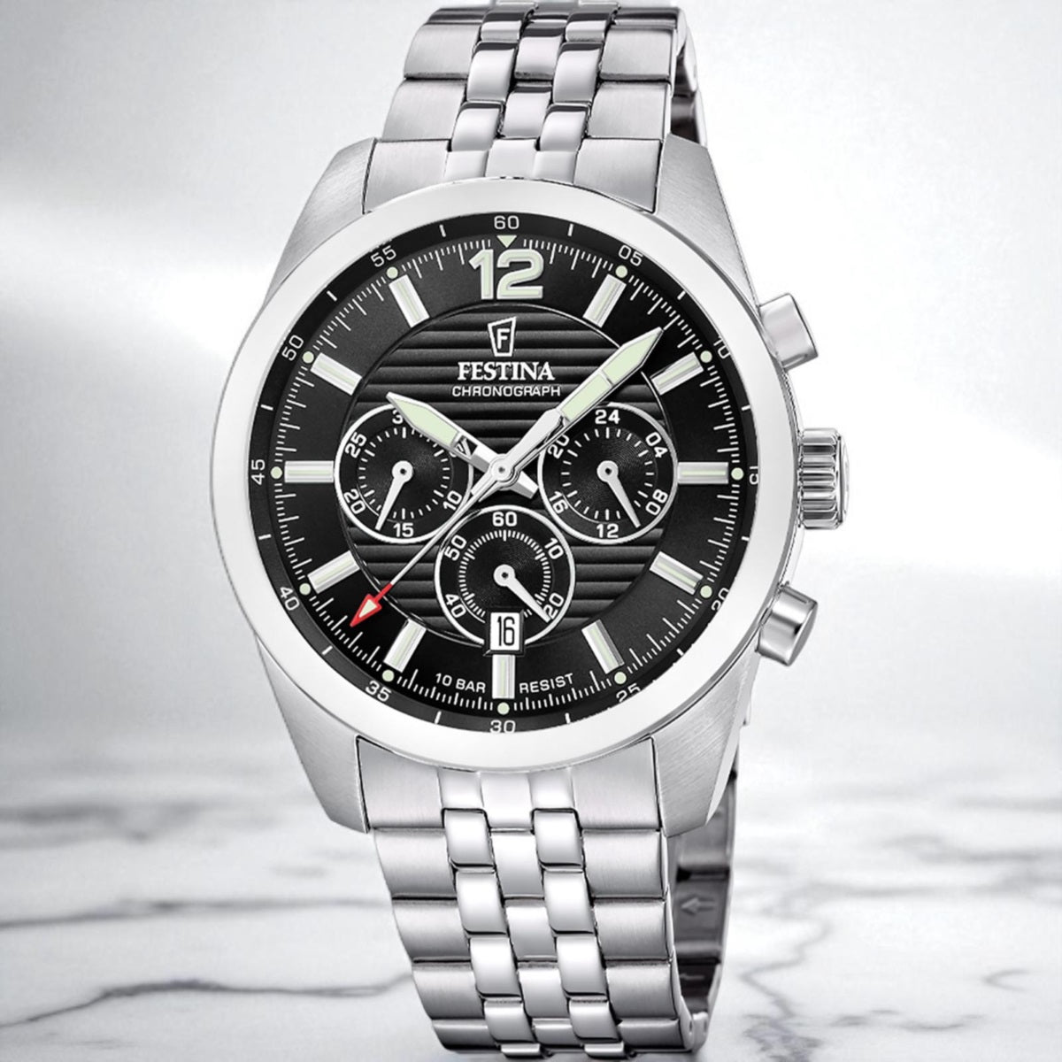 Festina Timeless Chronograph Quartz Black Chrono Dial Stainless Steel Men's Watch | F20742/3