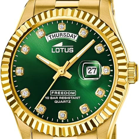 Lotus Freedom Green Dial Calendar Stainless Steel Bracelet Unisex Watch | 18857/6